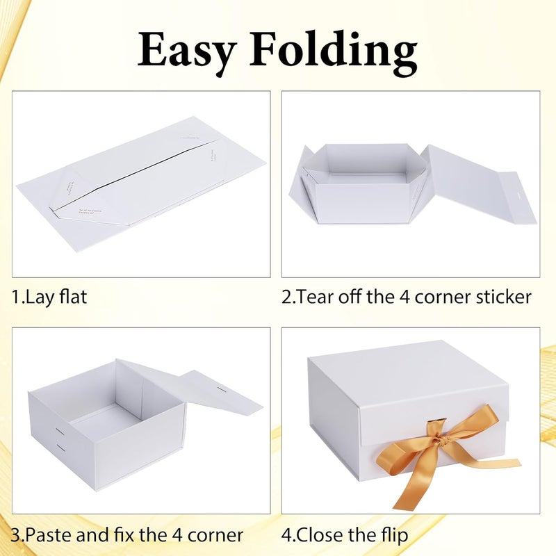 Ditwis 4 Pack 8x8x4 Inches White Gift Boxes with Ribbon, Magnetic Gift Box with Lid for Wedding, Groomsmen Bridesmaid Proposal, Birthdays, Mother's Day - Image 4